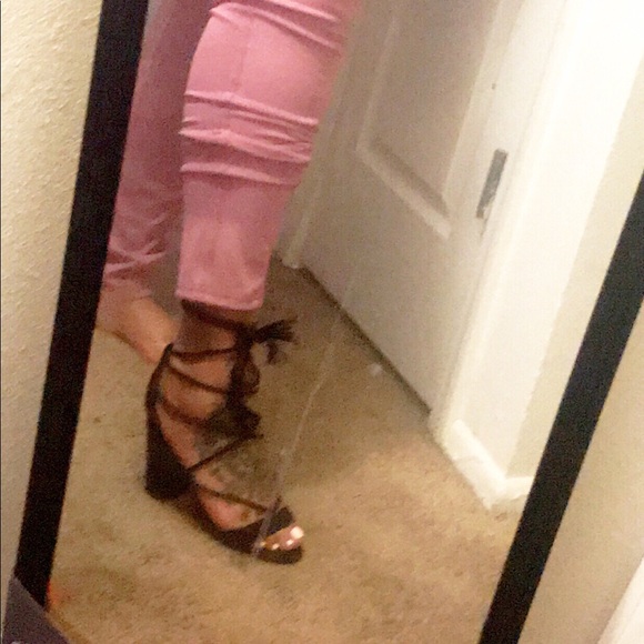 Black Open Toe Lace Up Chunky Heel - Picture 8 of 8